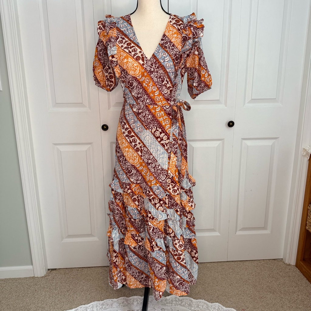Sam Edelman Floral Bohemian Patchwork Dress Multi Colored Cottagecore Small